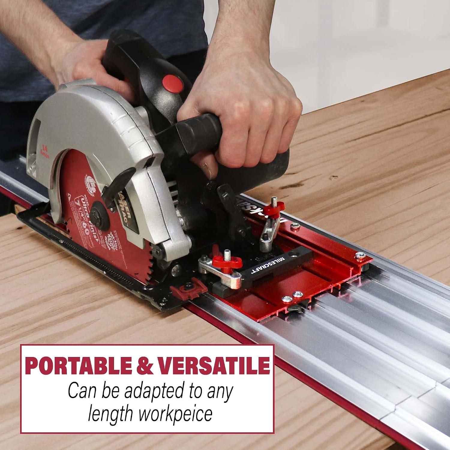 Milescraft 1409 Track Saw Guide - Universal for 7-1/4' Circular Saws, 50' Cutting Range, 2' Depth, Aluminum