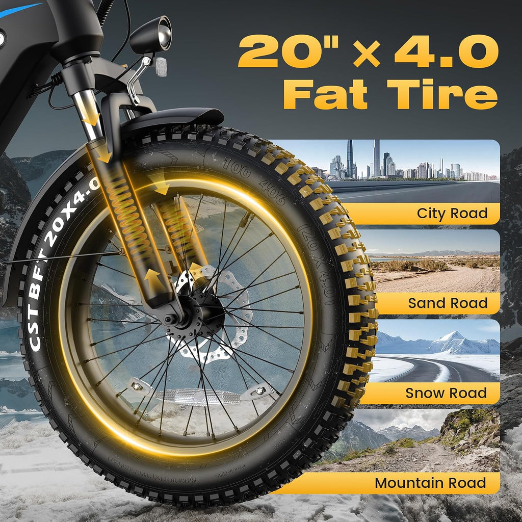 Wooken Electric Bike for Adults, 48V 624Wh Removable Battery Ebike with 60 Miles Long Range, 1000W Peak Brussless Motor, 20×4.0' Fat Tire E Bike,Step-Thru Electric Bicycle, SGS Certified to UL 2849