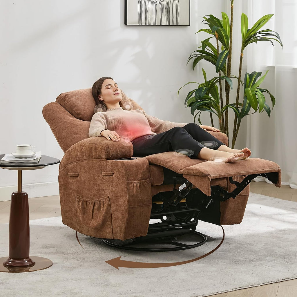 GarveeHome Recliner Chair, 360 Swivel Rocker Recliner Chair for Adults with Massage and Heat, Manual Glider Rocking Chairs for Living Room, Nursery