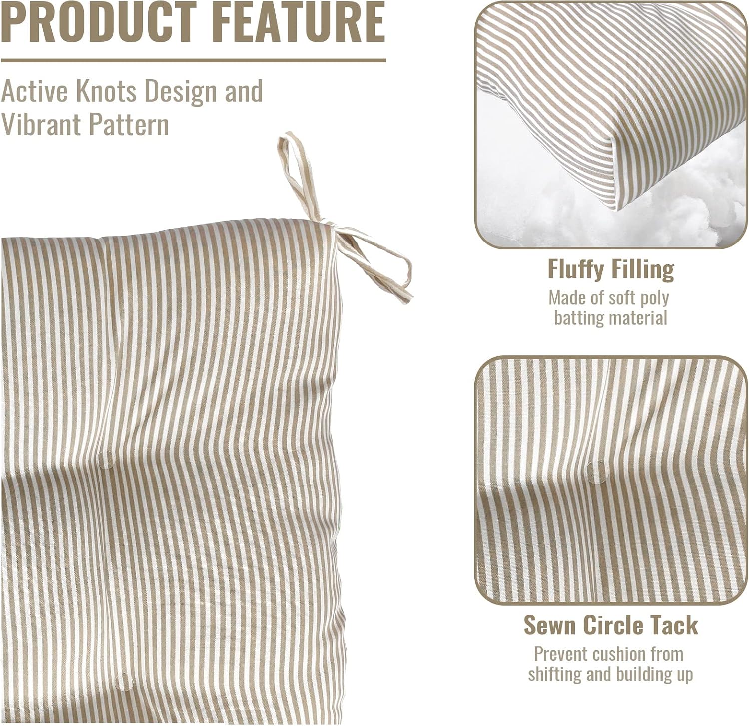 Outdoor High Back Patio Chair Cushions, Tufted Rocking Chair Cushions, Adirondack Cushions for Garden Porch Home Office Chairs Use, 44' x 22' x 4', 2 Pack, Stripe Beige