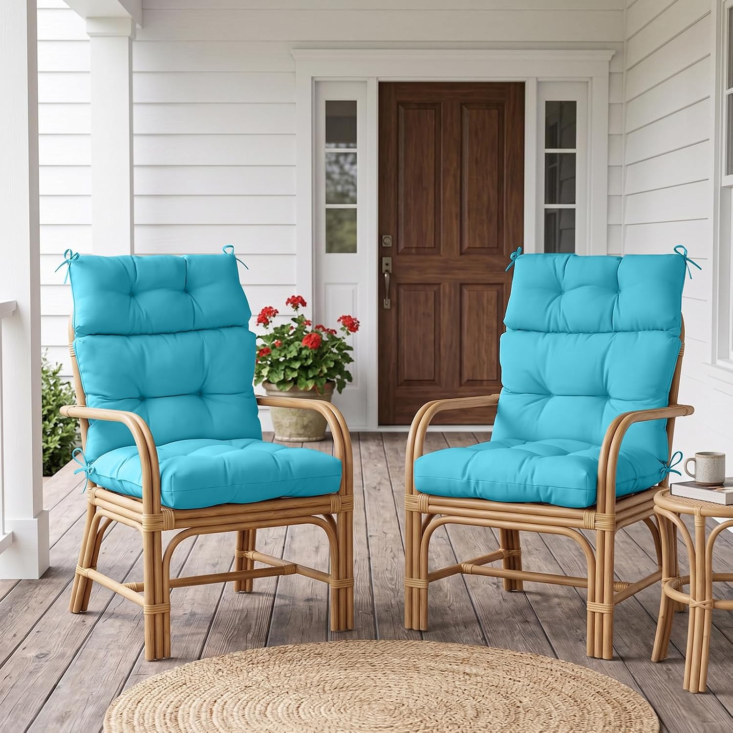 EAGLE PEAK Tufted Outdoor/Indoor High Back Patio Chair Cushions, Set of 4, 46'' x 22'', Blue