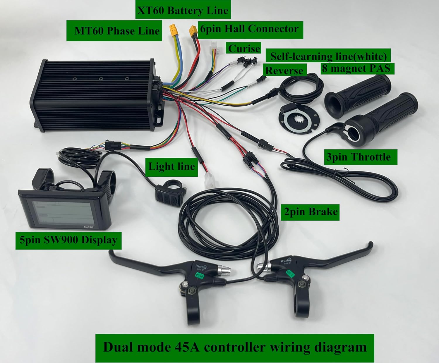 Programmable!color Display , Fat Electric Bike Kit 60V/72V 2000W Electric Fat tire Snow Bike Rear Wheel Hub Motor Kit with Sabvoton 45A sine wave controller , TFT UCK1 Color Display ,7-speed flywheel and torque arm