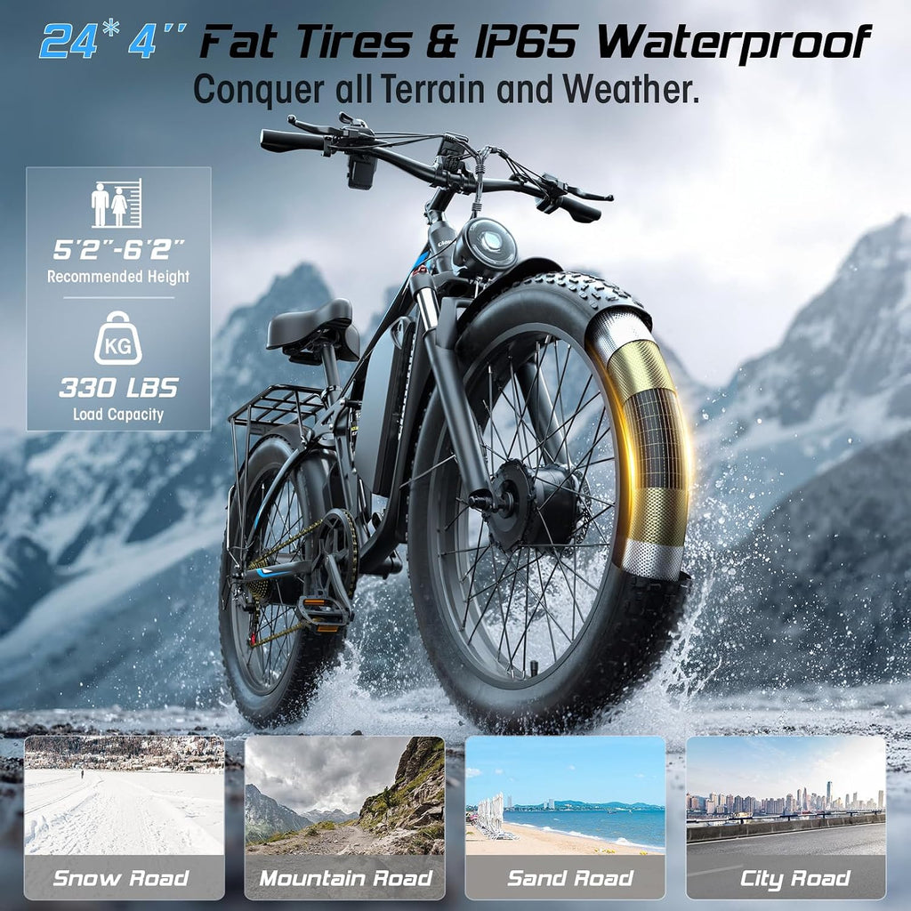 Qianchice 6000W Peak Dual Motor Electric Bike for Adults-Women-Men, 52V 34AH/36AH Long Range Ebike Fat Tire 24inch, 41-45MPH Fast Electric Bicycle Dirt Bike