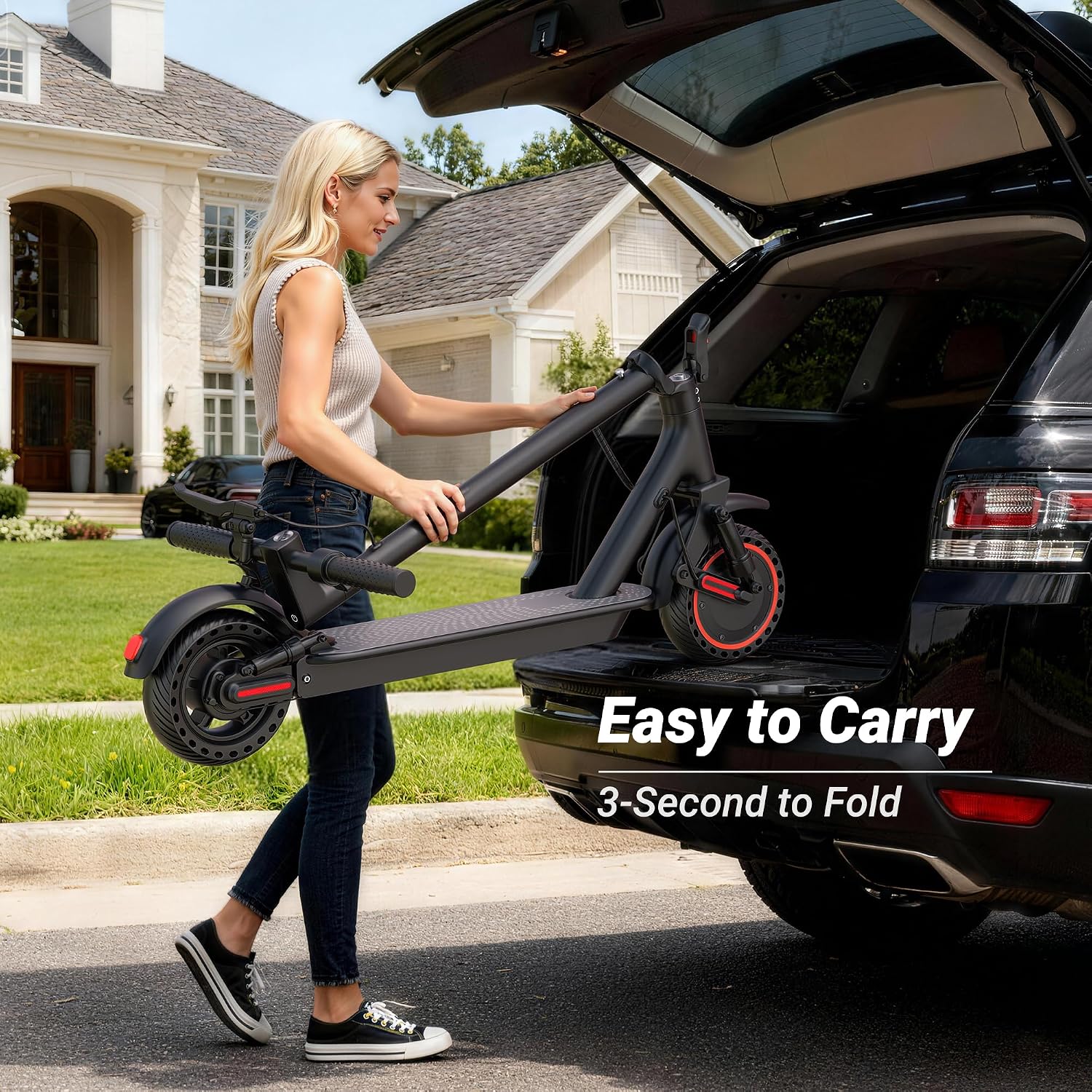 Electric Scooter, 350W-500W Motor, 9 MPH to 22MPH, 10-41 Miles Range, Dual Suspension, Dual Braking, App Control, Foldable Commuter E Scooter for Adults and Teens