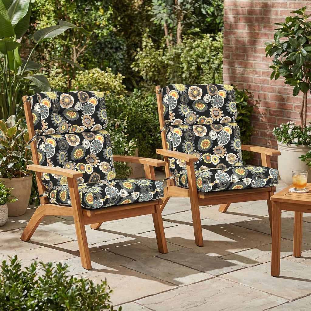 Outdoor High Back Patio Chair Cushions, Tufted Rocking Chair Cushions, Adirondack Cushions for Garden Porch Home Office Chairs Use, 44' x 22' x 4', 2 Pack,Black Yellow Crosby