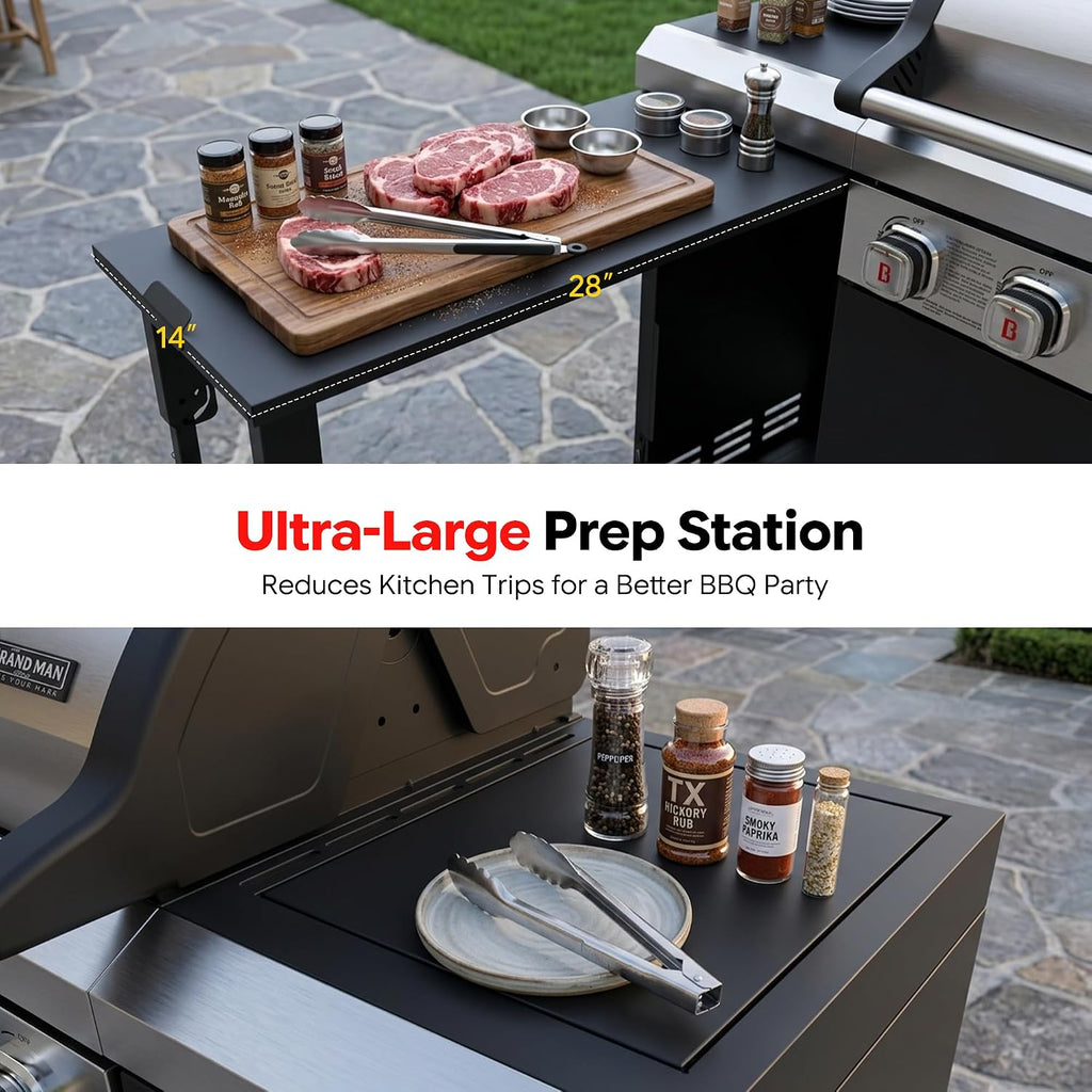 Brand-Man Propane Gas Grill Island Outdoor Kitchen & Storage Cabinets, 52000 BTUs Stainless Steel Burner Patio Cooking BBQ Grill with Side Burner - Natural Gas Convertible, Black (5 Burner)