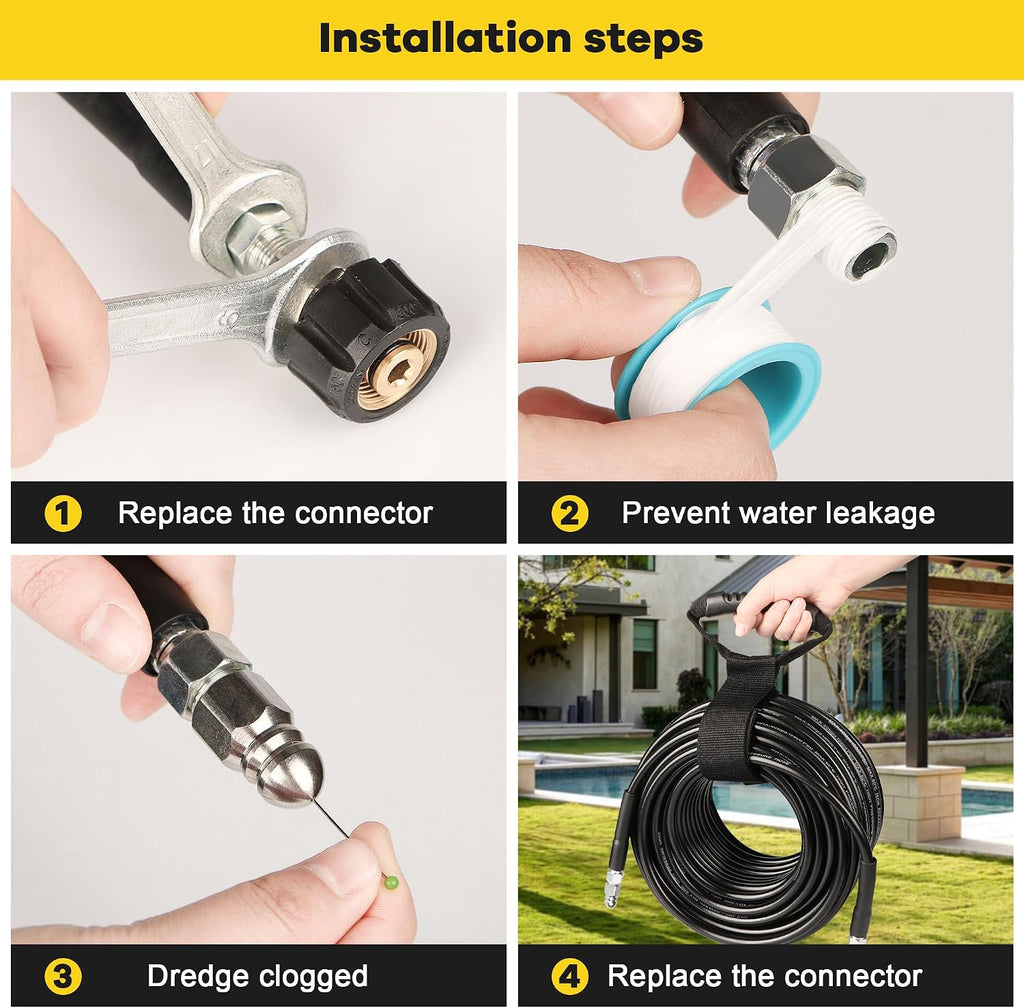 Pressure Washer Drain Jetter – Sewer Jetter Kit for Pressure Washer 200ft 1/4 Inch NPT Hose Nozzles and Adapter 5800PSI Clears Clogs in Pipes & Sewer Lines