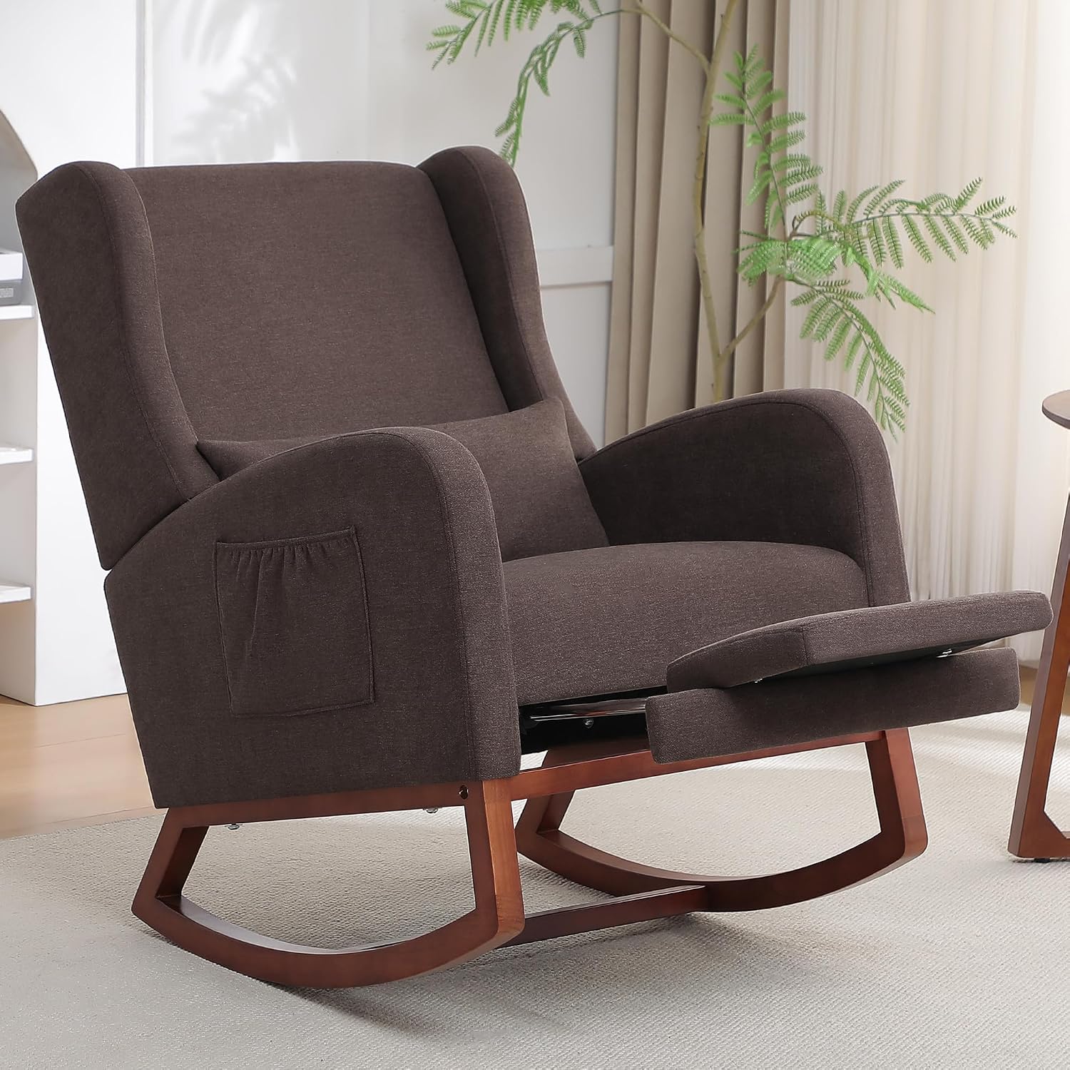 HCHAIRH Rocking Chair Nursery with Foot Rest, Wingback Nursery Rocking Chairs, Nursing Glider Rocker Chair with Pillow and High Back for Nursery, Living Room, Bedroom, Coffee