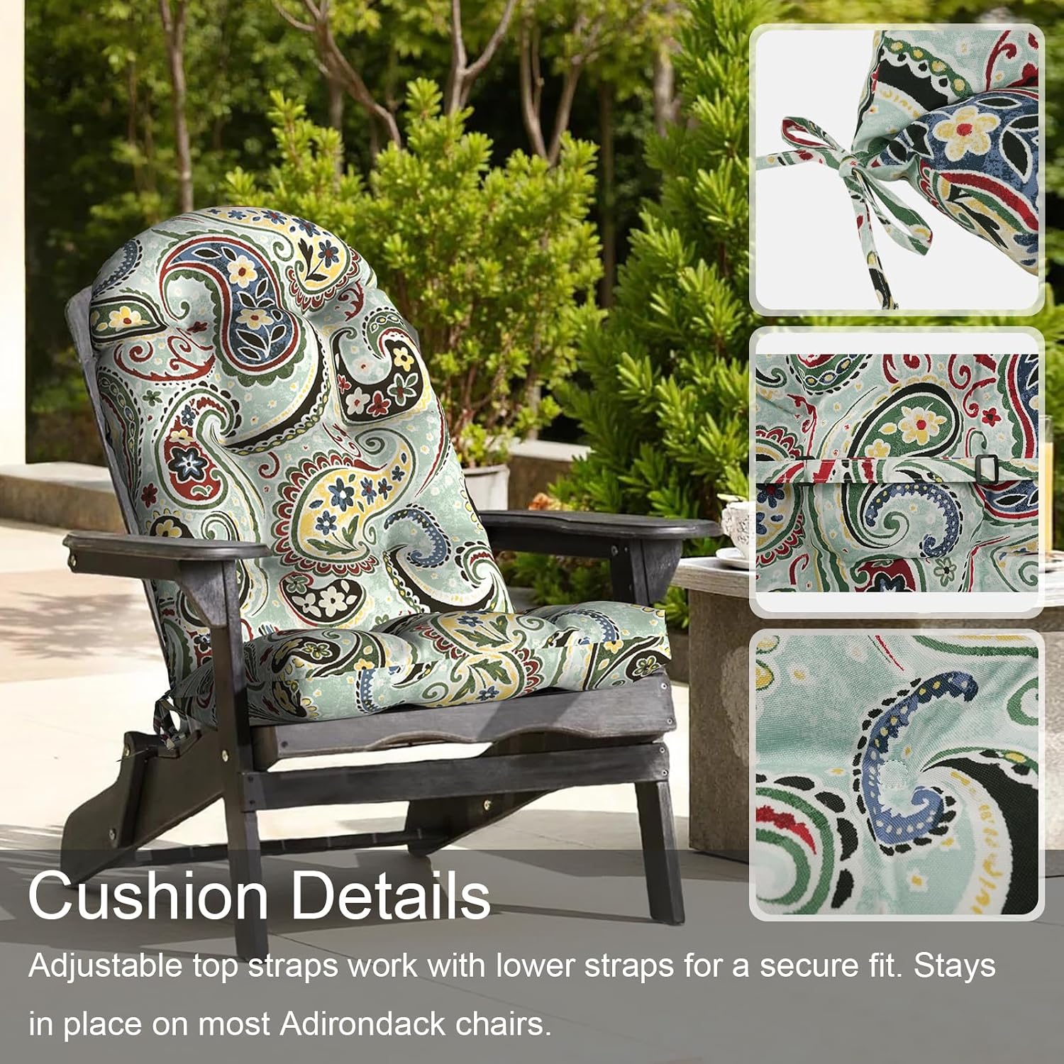 LVTXIII 2 Pack Outdoor Adirondack Chair Cushions, 44x19x4 Inch Water Repellent Patio Cushions for Rocking Chairs, Thick Tufted High Back Seat Cushion Set, Paisley Light Cyan