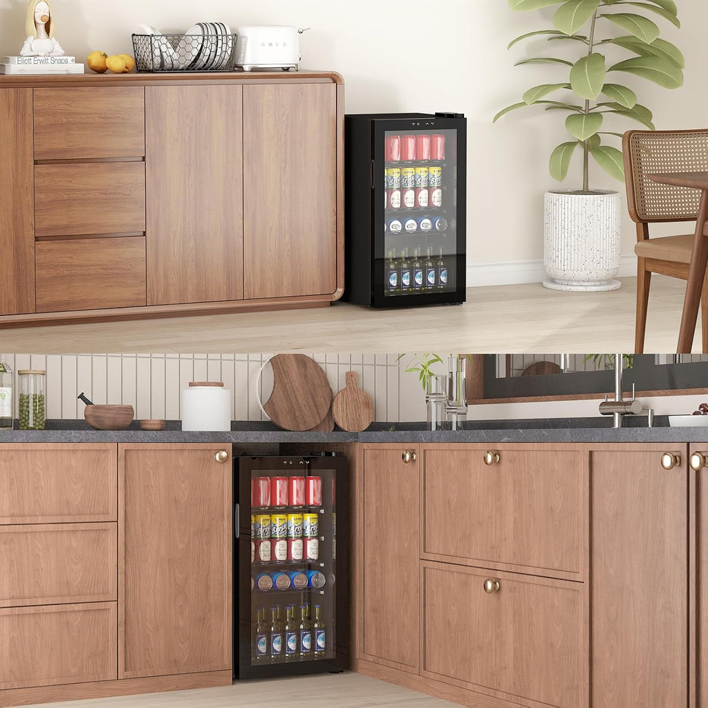 Dawmilon 3.2 Cu.Ft Mini Fridge, 120 Can Beverage Refrigerator with Glass Door, Adjustable Shelves & Temperature Control, Quiet Drink Cooler for Soda, Beer & Wine, Home Bar Office Bedroom