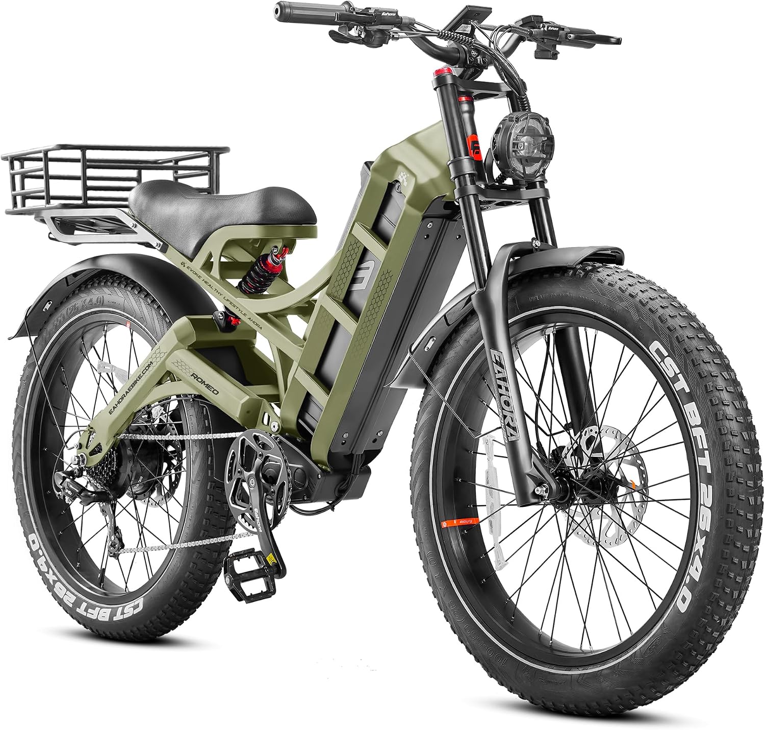 eAhora 2026 Romeo Electric Bike - Adults 40-50MPH 2500W/5600W Dual Motor 60V 80AH 250Miles Long Range Ebike, 26' Fat Tire Fast Electric Mountain Bike Full Suspension Off-Road E-Bike