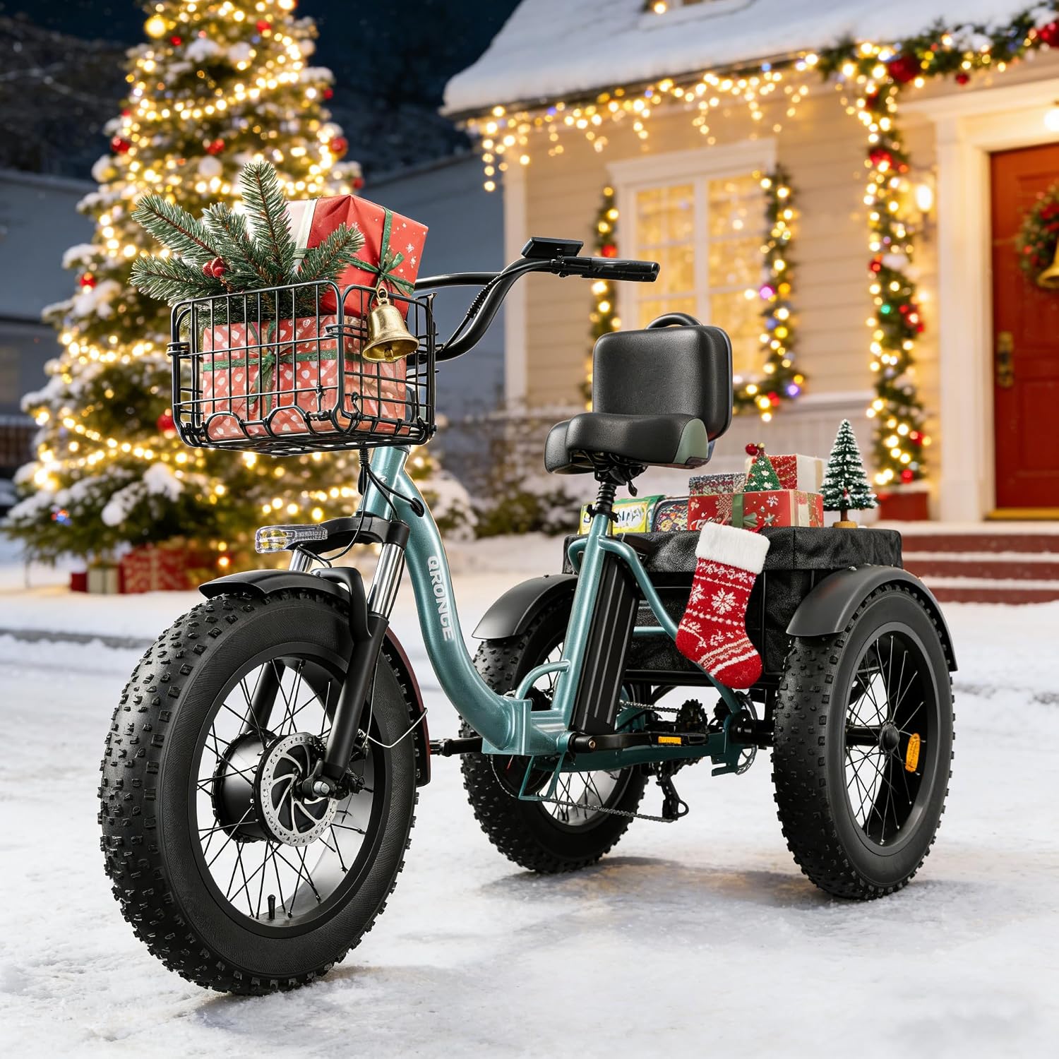 QRONGE Electric Tricycle for Adults 960W Peak, 36V 15AH Battery Ebike 50 Miles Range with Large Rear Basket, Electric Trike 20'*4' Fat Tire, Max 20MPH 3 Wheel Folding Electric Trike for Adults(Lava)