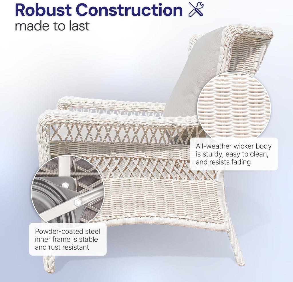 Park Meadow Outdoor Patio Wicker Armchairs Set of 2, All-Weather HDPE Rattan Chairs with Polyester Fabric Beige Cushions for Garden Porch Backyard Porch Lawn (Taupe Beige/Off-White)