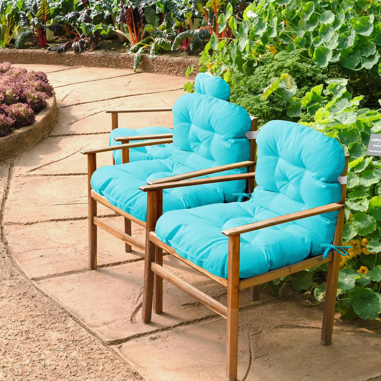 Chunful 6 Pcs Back Chair Cushion Outdoor Indoor Tufted Seat/Back Patio Seating Cushions Weather Resistant Patio Rocking Pads for Outdoor (Light Blue)