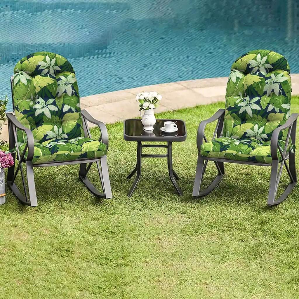 LVTXIII 2 Pack Outdoor Adirondack Chair Cushions, 44x19x4 Inch Water Repellent Patio Cushions for Rocking Chairs, Thick Tufted High Back Seat Cushion Set, Jungle Leaves