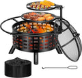 VIVOHOME 36-Inch Fire Pit with 2 Cooking Grill Grates, 2-in-1 Wood Burning Firepits with Spark Scrren & Waterproof Cover, Metal Grill for Backyard Bonfire BBQ Outdoor Camping Picnic