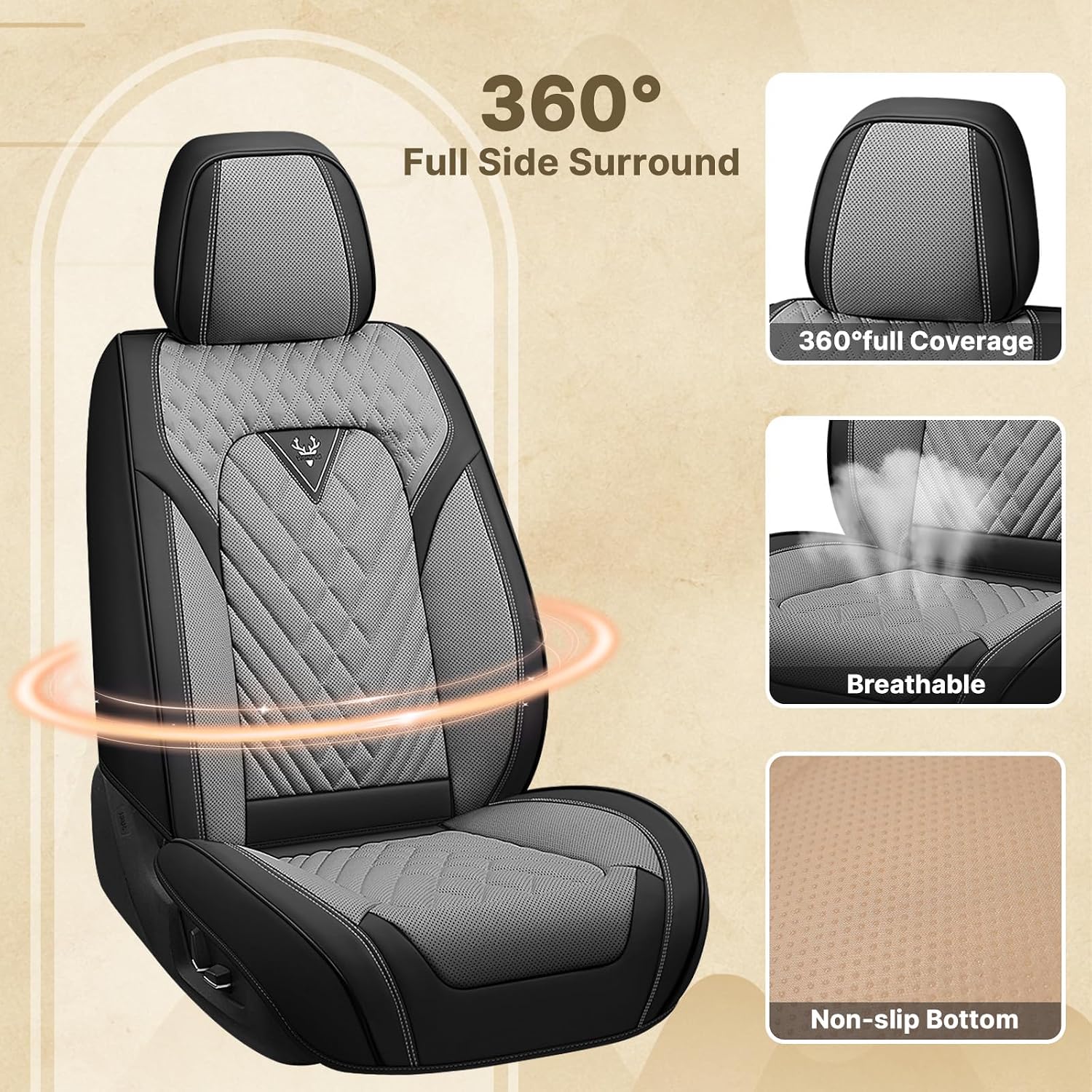 Fit for Ford Explorer 2000-2026 Seat Covers, Fashion Sport Seat Cover with Waterproof Leather, Airbag Safe Design Seat Protector (5 Full Seat Standard, Black Gray)