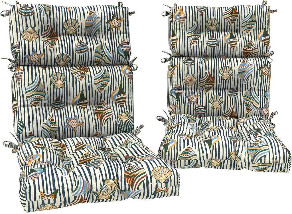 DYTXIII Outdoor High Back Chair Cushions Set of 2, Water Repellent Tufted Rocking Seat Cushions Replacement 44 x 22 Inch, Seat & Back Chair Pads for Patio, Balcony and Indoor Use -Crayon Shells