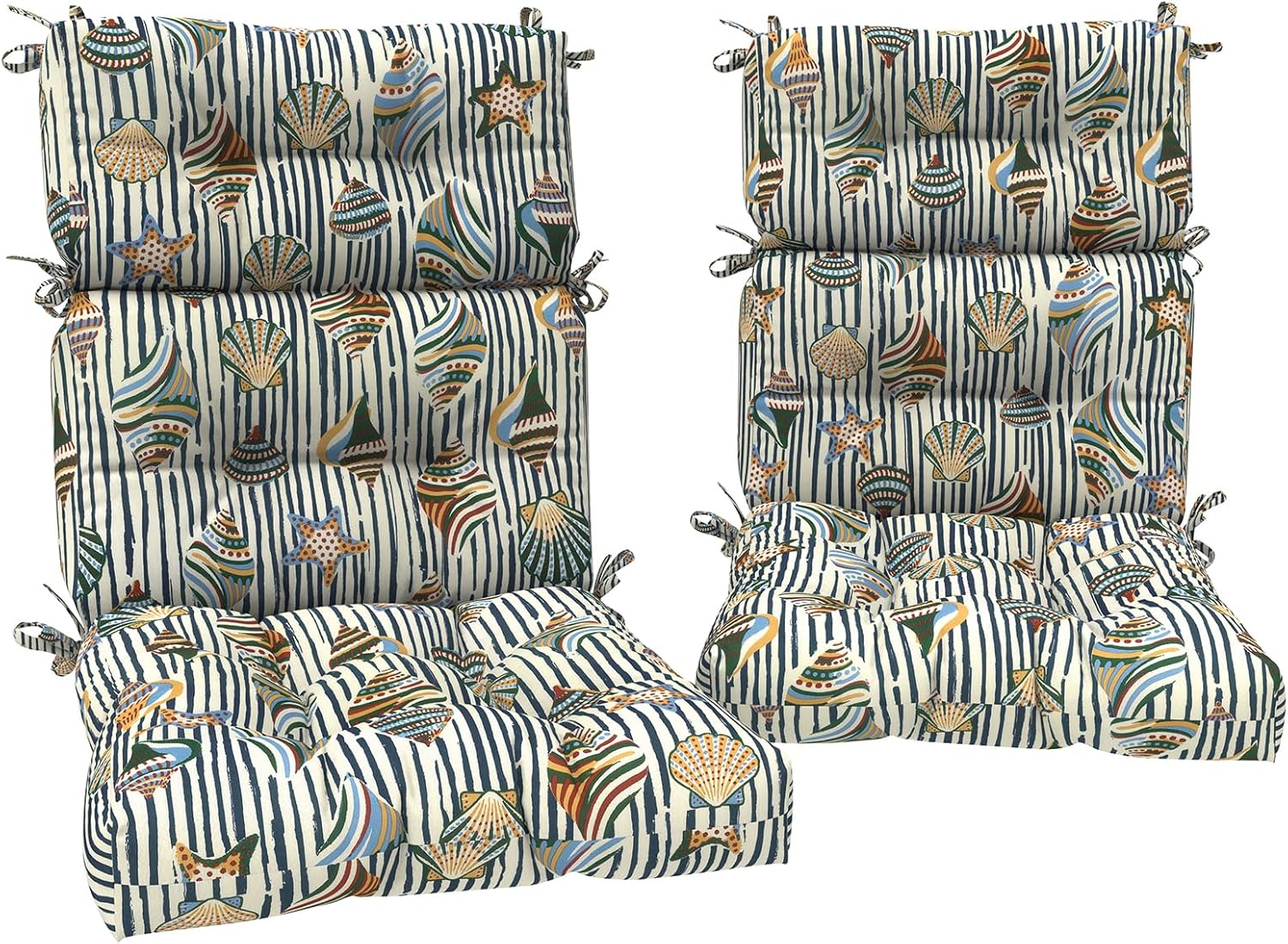 DYTXIII Outdoor High Back Chair Cushions Set of 2, Water Repellent Tufted Rocking Seat Cushions Replacement 44 x 22 Inch, Seat & Back Chair Pads for Patio, Balcony and Indoor Use -Crayon Shells