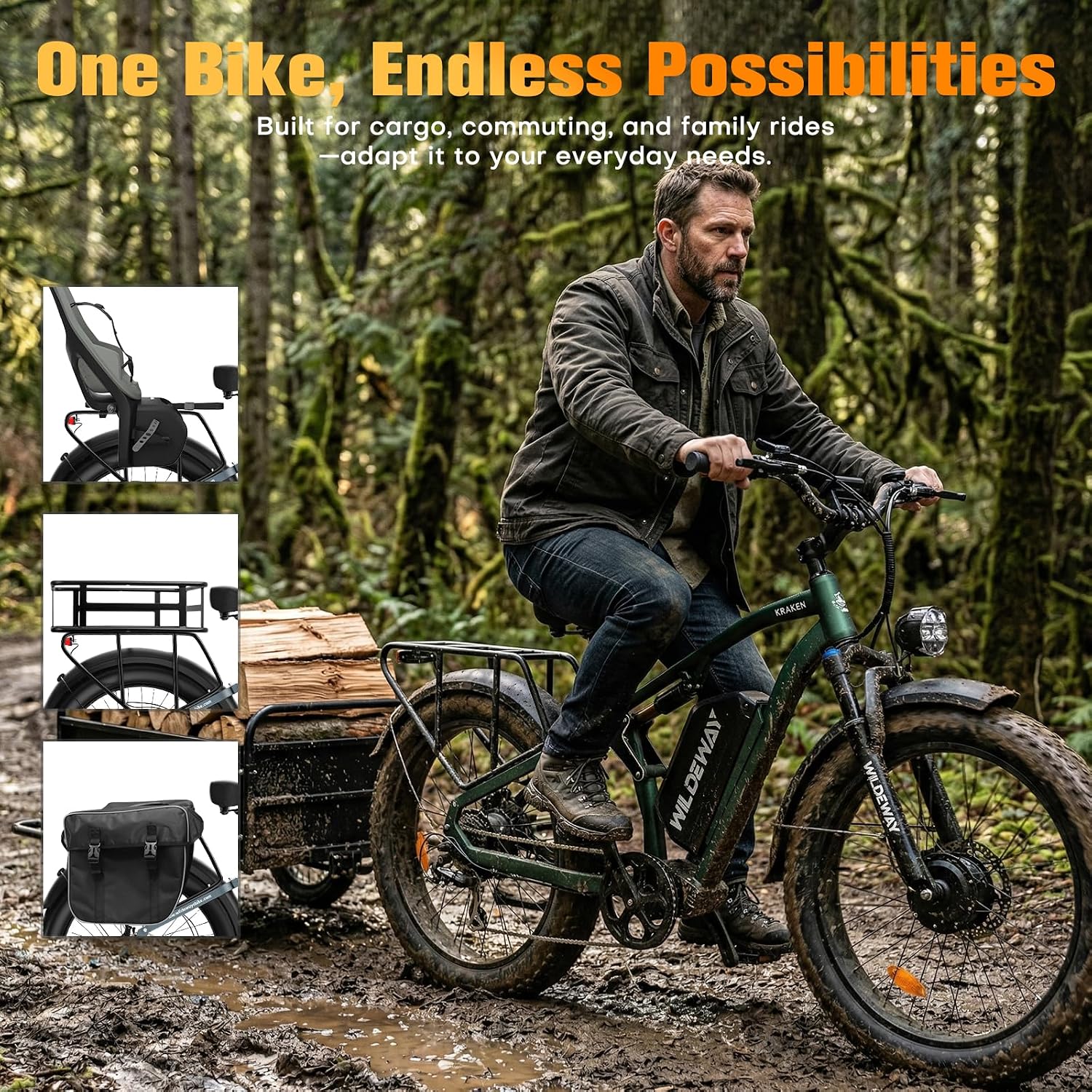 3000W Dual Motor Electric Bike for Adults, 26' Fat Tire Ebike, 32MPH, 52V 25Ah Battery, 80 Miles Range, Full Suspension All Terrain Off Road Electric Bicycle, Hydraulic Brakes, Snow Sand Mountain
