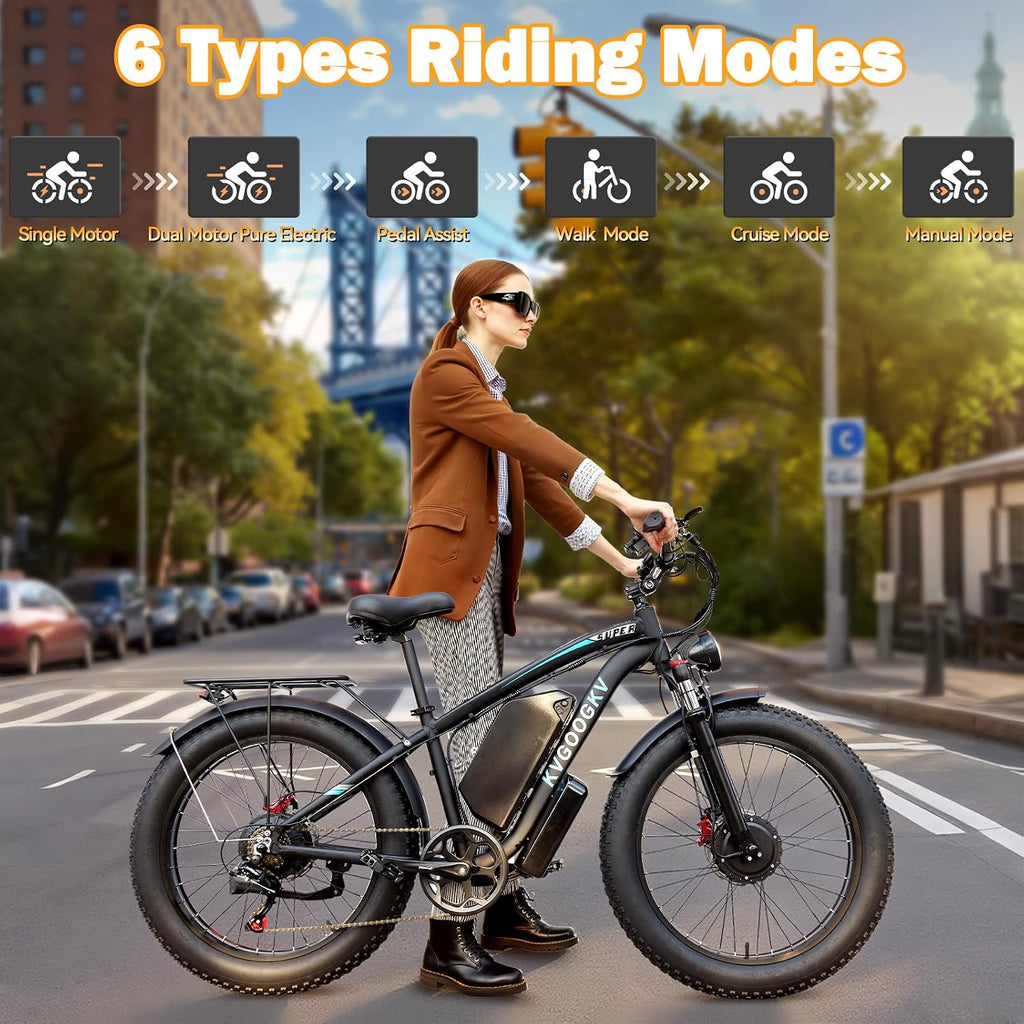 8000W Dual Motor Ebike for Adults,58V Max 34Ah Fast Electric Bike to 42-47MPH,1856Wh Battery Up to 105 Miles,24' Fat Tire Lockable Suspension Electric Bicycle for Snow Off-Road Mountain