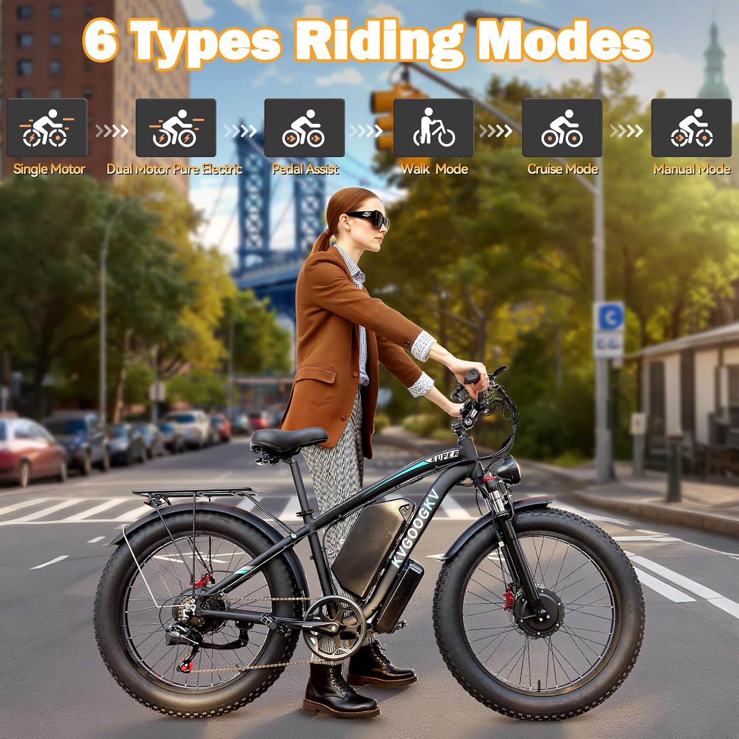 8000W Dual Motor Ebike for Adults,58V Max 34Ah Fast Electric Bike to 42-47MPH,1856Wh Battery Up to 105 Miles,24' Fat Tire Lockable Suspension Electric Bicycle for Snow Off-Road Mountain