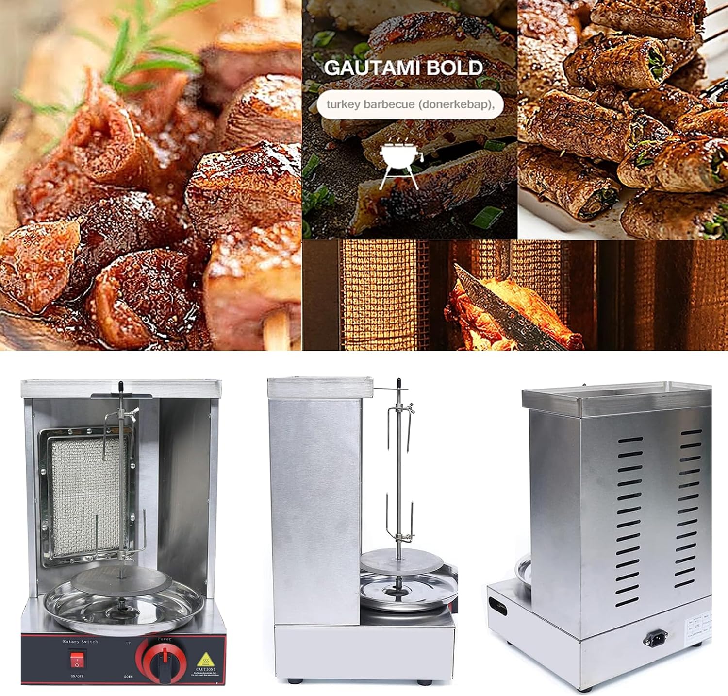 Small Shawarma Lpg/Gas Grill Machine, 360° Automatic Rotation, Adjustable Height, Fast and Even Heating, Capacity 3kg/Hour, Household Chicken Roaster