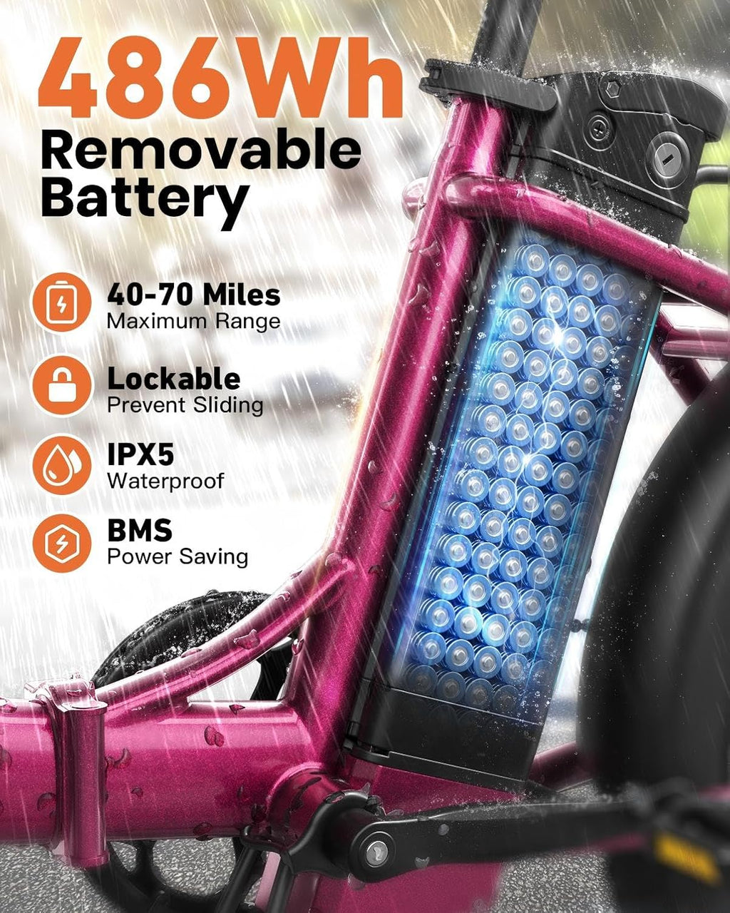 QRONGE Electric Bike, 1000W Peak Folding Electric Bike, 486Wh 70 Miles Range Ebike, Waterproof Removable Battery, 7 Speed, 25 MPH Max, 20' Step-Thru Bicycle with Front Basket
