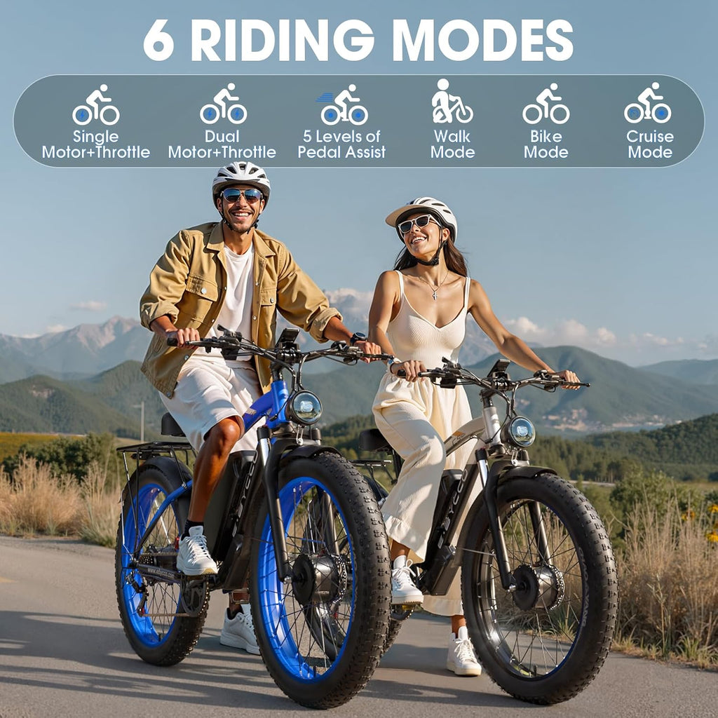 6000W Peak Dual Motor Electric Bike for Adults, 24' Fat Tire Ebikes 52V 32AH, Fast 45 MPH, 100 Miles Long Range, Hydraulic Brake, Pedal Assist Electric Bicycle for Off-Road Mountain Snow Commuter