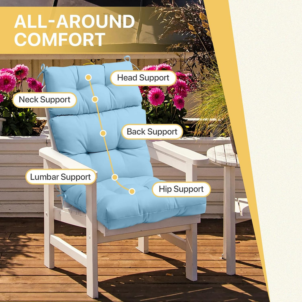 COOS BAY Outdoor Chair Cushions High Back 46x22 Inch, Tufted Patio Seat Cushions with Ties, Water-Resistant Replacement Pads, 4 Pack, Aqua Blue