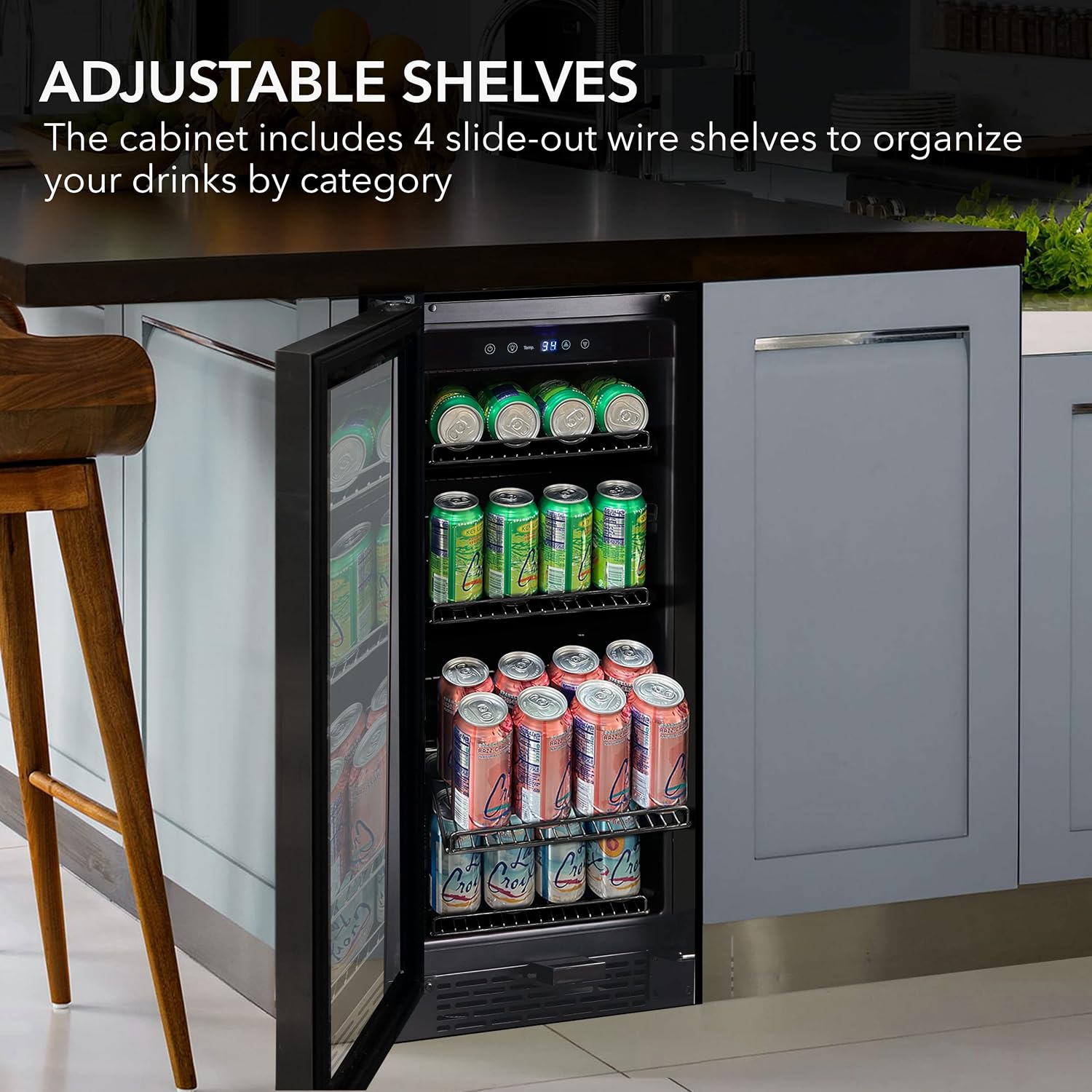 Whynter BBR-801BG Built Beverage Refrigerator and Cooler Mini Fridge with Glass Door with Lock, 3.0 Cubic Feet, Black, 100