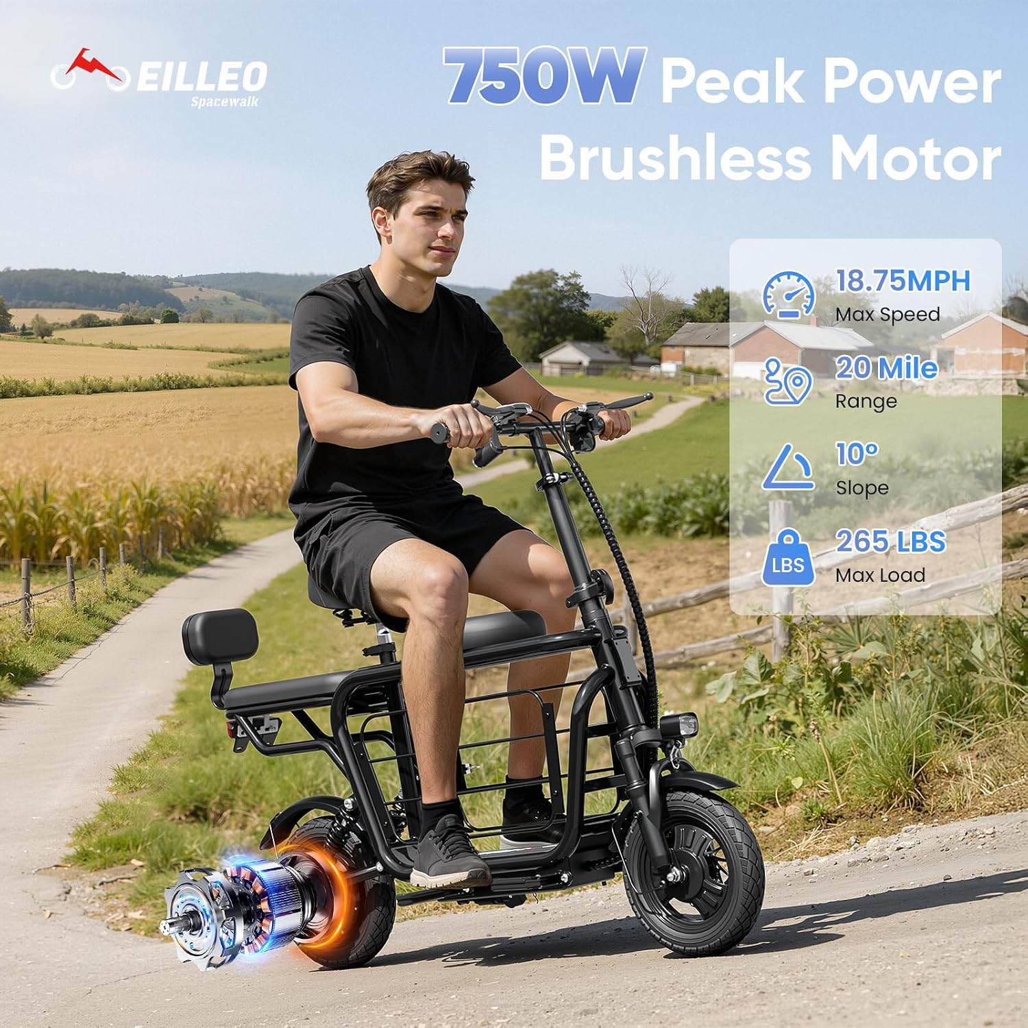 EILLEO Electric Scooter with Seat for Adult, 36V/48V Electric Scooter for Adults 500W/750W Motor, 20 Mile Range, 17.4/18.75mph, Dual Brakes, 14'/12' Tires, e Scooters with Seat