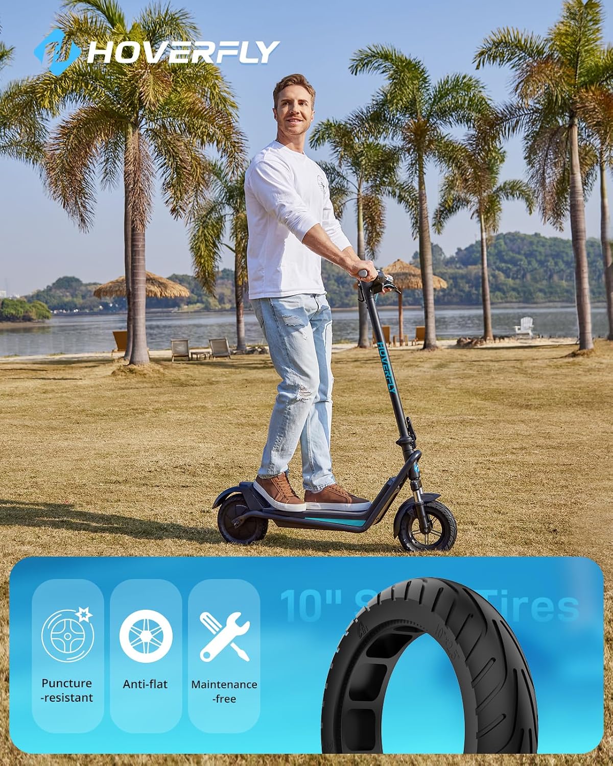 HOVERFLY X1/X3/X5 Electric Scooter for Adults, Anti Flat 8.5'/10'' Solid Tire, Max 10/18/25 Miles Range and 15.5/20Mph Speed Power by 250W/500W Motor, Foldable Commuting E Scooter with EABS&Disc Brake