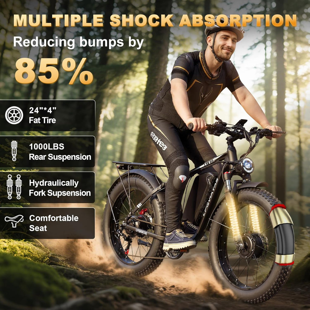 9000W Dual Motor Electric Bike for Adults – 46MPH Fast Ebike 24' Fat Tire 52V 34Ah (1768Wh) 100 Miles Range Full Suspension Off-Road Electric Bicycle for Mountain Sand Snow