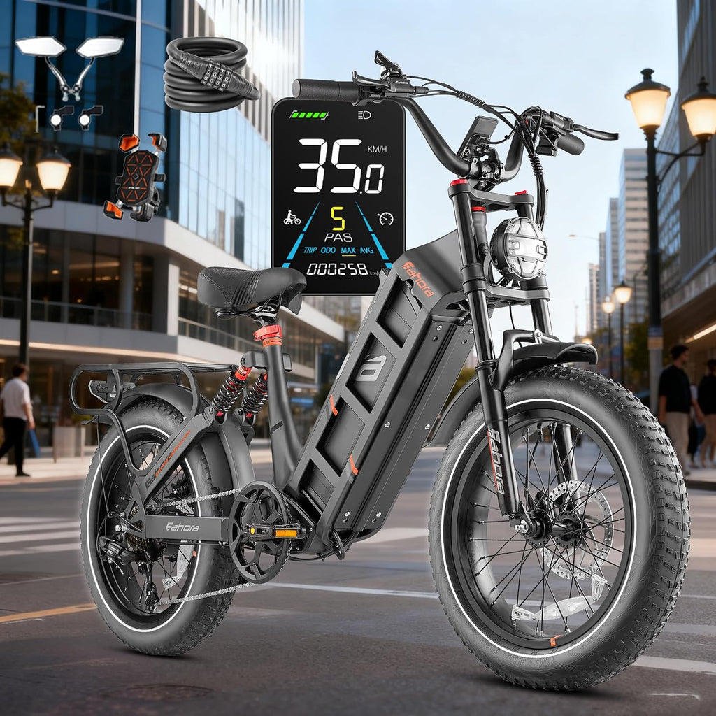 eAhora Juliet Pro 2/Juliet Electric Bike for Adults 5400W/1200W Dual Motor Electric Bicycle 43MPH 60V 70Ah 220+Miles Long Range 20' Fat Tire Full Suspension Mountain E-Bike with APP Control