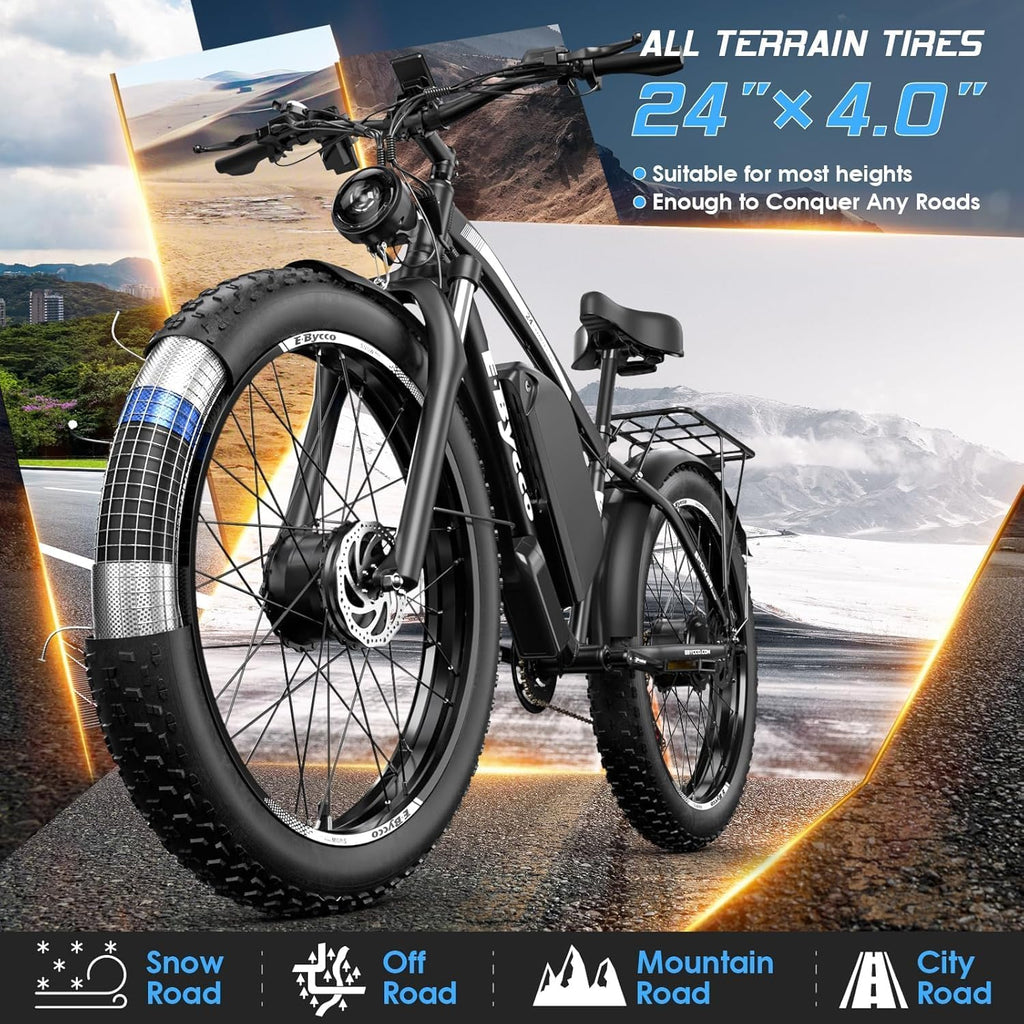 6000W Peak Dual Motor Electric Bike for Adults, 24' Fat Tire Ebikes 52V 32AH, Fast 45 MPH, 100 Miles Long Range, Hydraulic Brake, Pedal Assist Electric Bicycle for Off-Road Mountain Snow Commuter