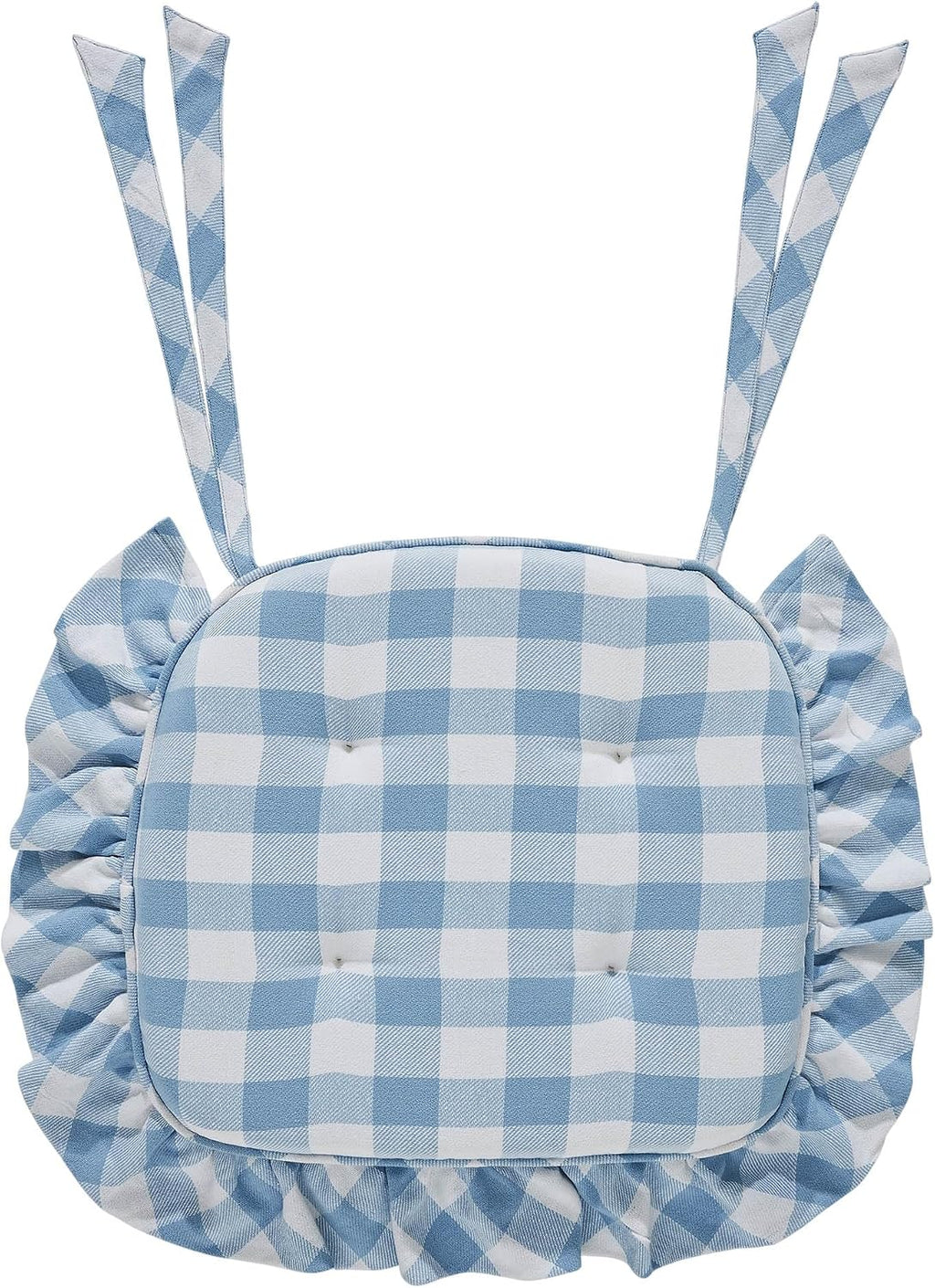 VHC Brands Chair Pad 16.5x18, Cotton Dining Room, Kitchen Chair Pads, Seat Cushion with Ties, Tucked, Annie Buffalo Check Collection, Rectangle 16.5x18, Dusk Blue, Set of 8