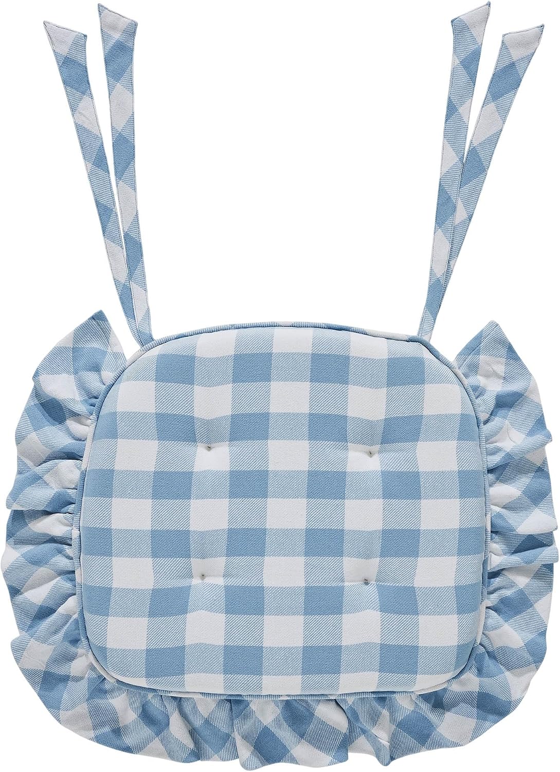VHC Brands Chair Pad 16.5x18, Cotton Dining Room, Kitchen Chair Pads, Seat Cushion with Ties, Tucked, Annie Buffalo Check Collection, Rectangle 16.5x18, Dusk Blue, Set of 8