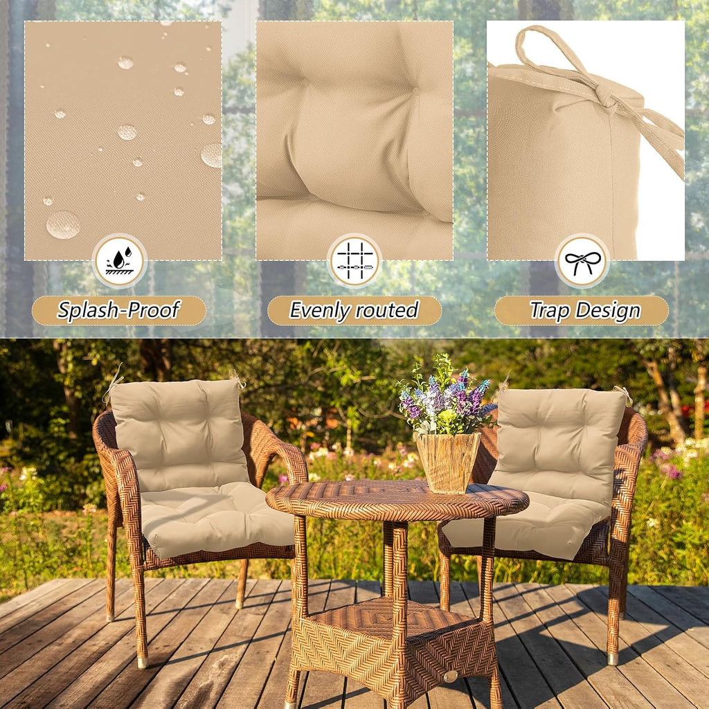 Marsui 4 Pcs Outdoor Indoor High Back Chair Cushions Patio Furniture Tufted Pillow with Ties Water-Resistant Replacement Outdoor Rocking Chair Cushions, 42 x 21 Inches (Beige,Solid Color)