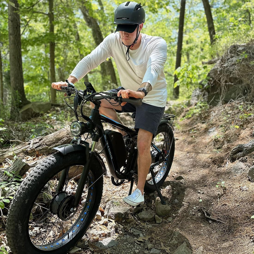 6000W Peak Electric Bike for Adults, 52V 32AH Dual Motor E-Bike, Up to 90Mile & 45 M P H All-Terrain Fat Tires Full Suspension 24/26 Inch Electric Bicycles Hydraulic Disc Brake for Road UL2849 by SGS