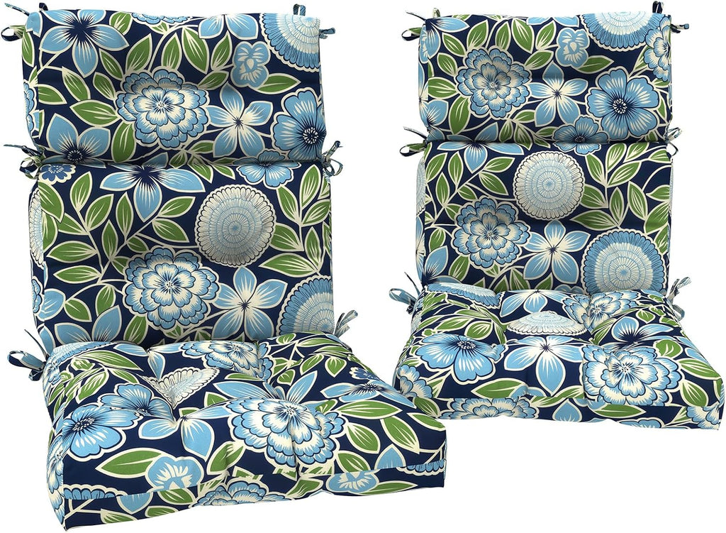 DYTXIII Outdoor High Back Chair Cushions Set of 2, Water Repellent Tufted Rocking Seat Cushions Replacement 44 x 22 Inch, Seat & Back Chair Pads for Patio, Balcony and Indoor Use -Azure Symphony‌