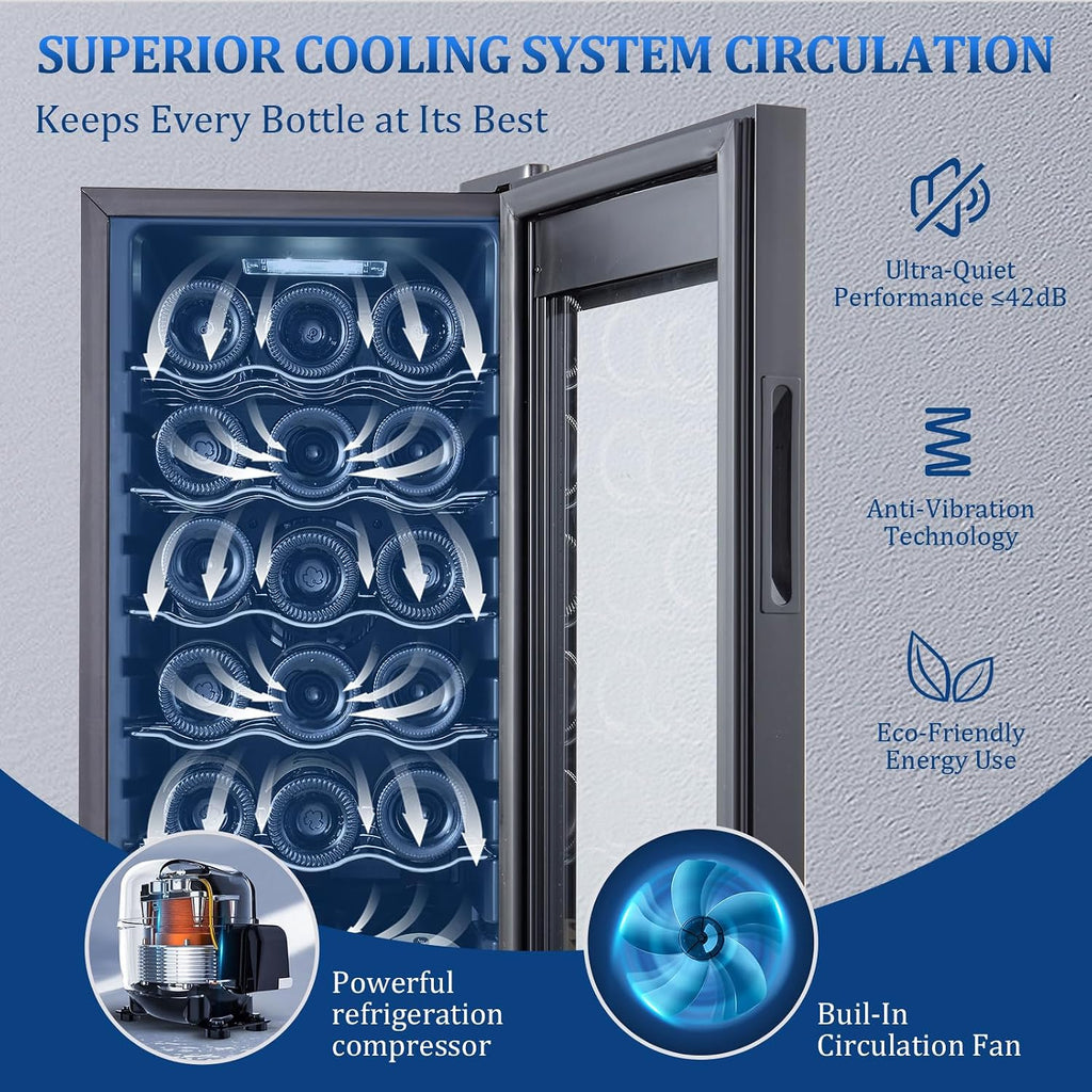 18 Bottle Compressor Wine Cooler Refrigerator with Lock, Freestanding Wine Fridge, 41°F-64°F Digital Temperature Control, Large Wine Cellar for Red, White, Champagne, and Sparkling Wine – Black