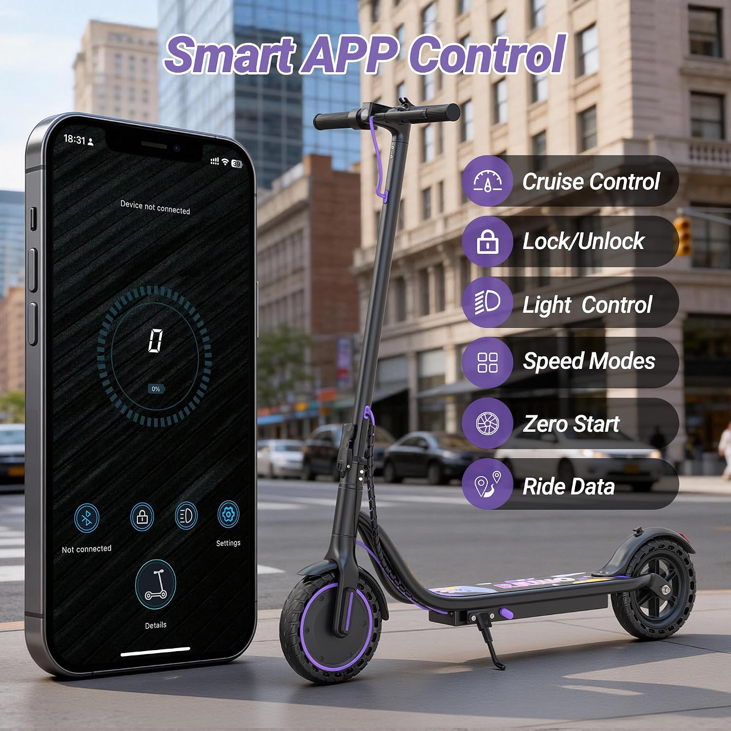 Electric Scooter, 350W-500W Motor, 9 MPH to 22MPH, 10-41 Miles Range, Dual Suspension, Dual Braking, App Control, Foldable Commuter E Scooter for Adults and Teens