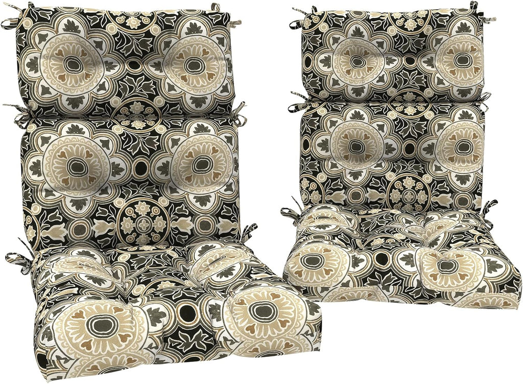DYTXIII Outdoor High Back Chair Cushions Set of 2, Water Repellent Tufted Rocking Seat Cushions Replacement 44 x 22 Inch, Seat & Back Chair Pads for Patio, Balcony and Indoor Use -Vintage Medallion