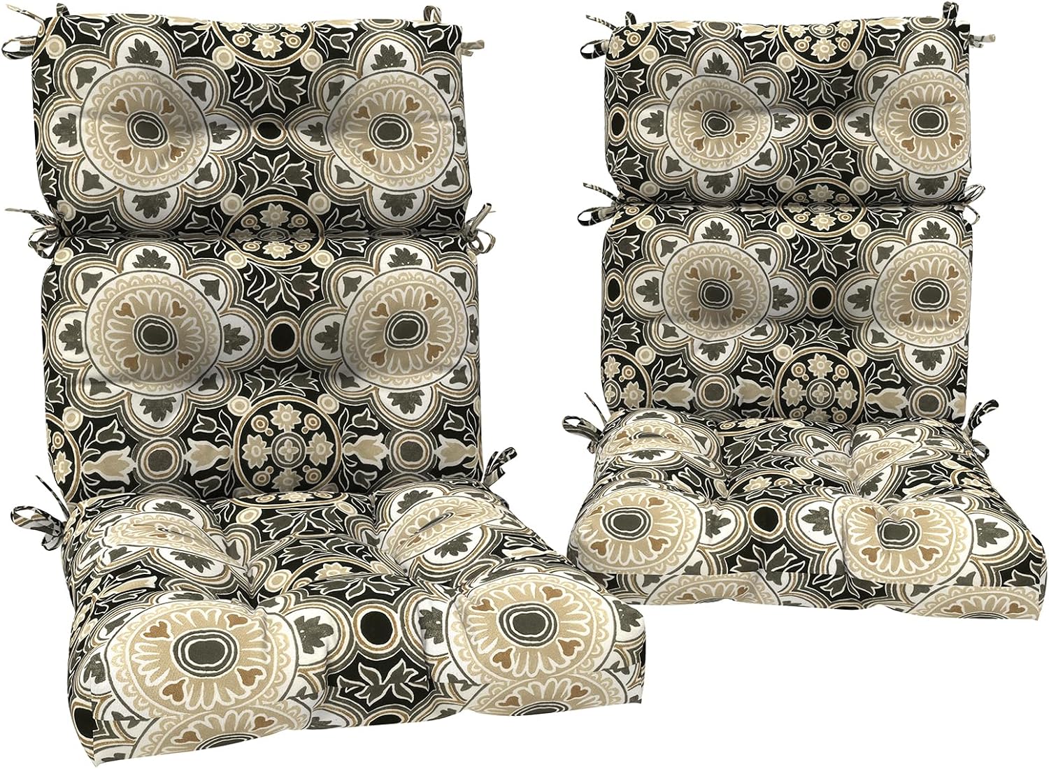 DYTXIII Outdoor High Back Chair Cushions Set of 2, Water Repellent Tufted Rocking Seat Cushions Replacement 44 x 22 Inch, Seat & Back Chair Pads for Patio, Balcony and Indoor Use -Vintage Medallion
