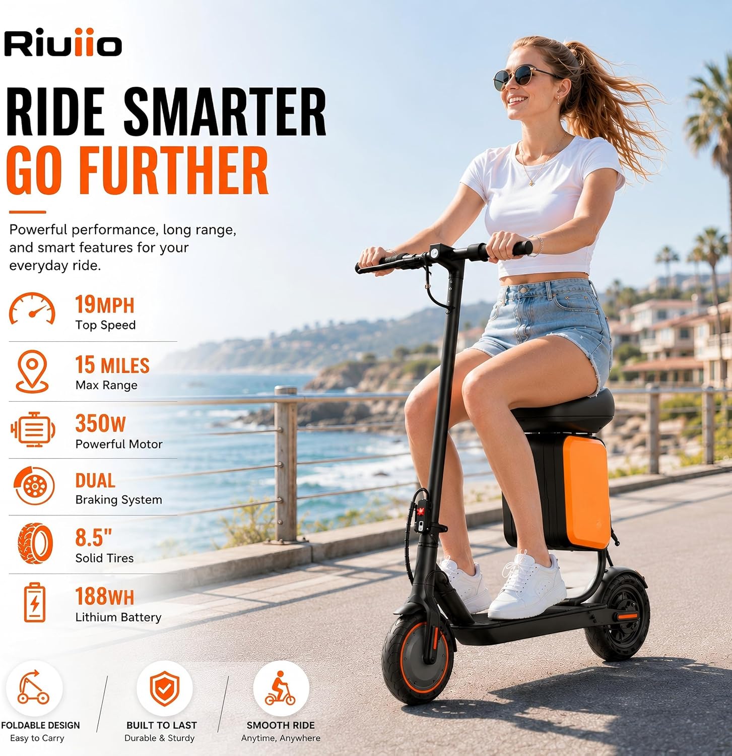 Electric Scooter, 350W-500W Motor, 9 MPH to 22MPH, 10-41 Miles Range, Dual Suspension, Dual Braking, App Control, Foldable Commuter E Scooter for Adults and Teens