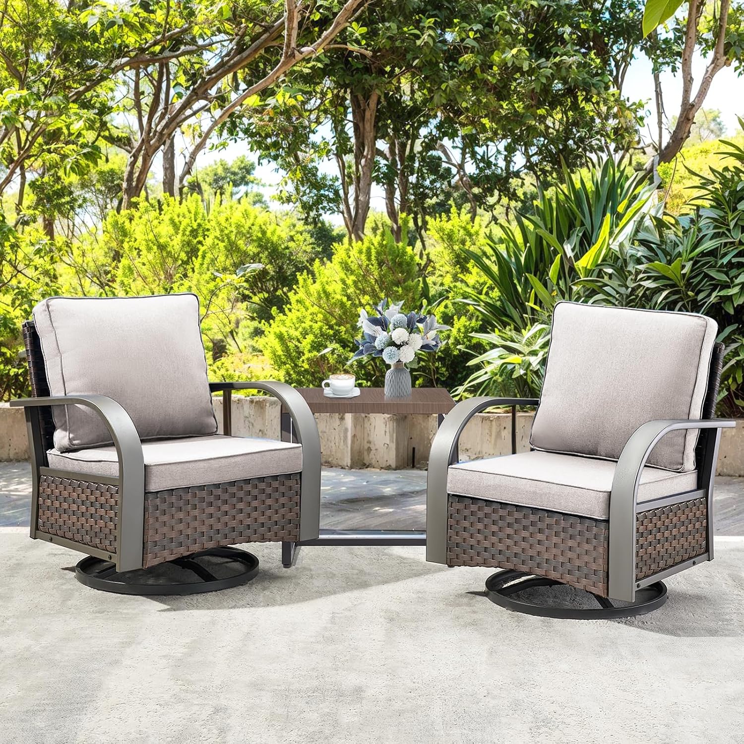 HUMMUH 3PCS Patio Table and Chairs Set -All Weather Outdoor Swivel Rocker Patio Chairs for Deck Porch Lawn Garden Backyard