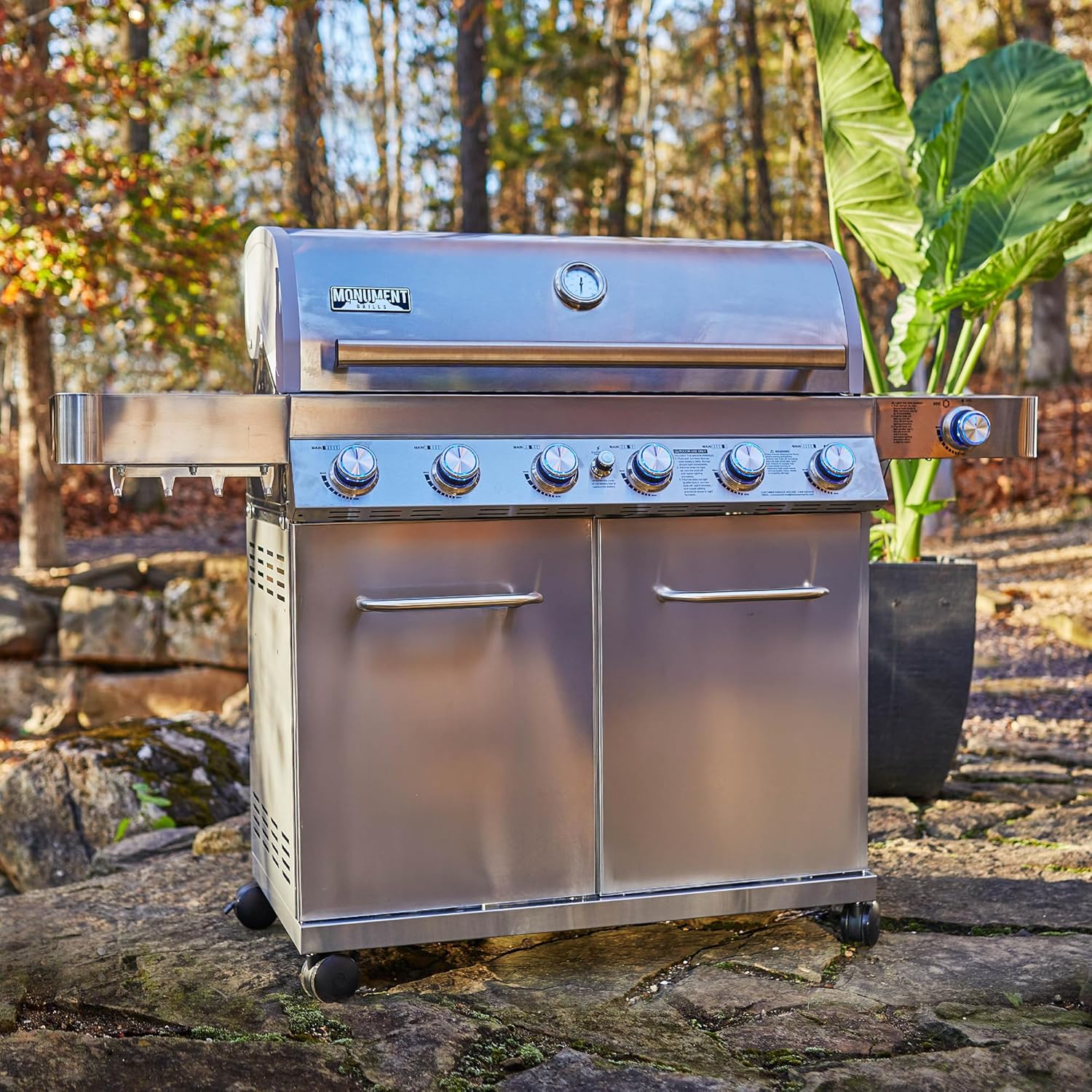 Monument Grills 77352 6-Burner Stainless Steel Cabinet Style Propane Gas Grill with Barbecue Tool Set(2 Items)