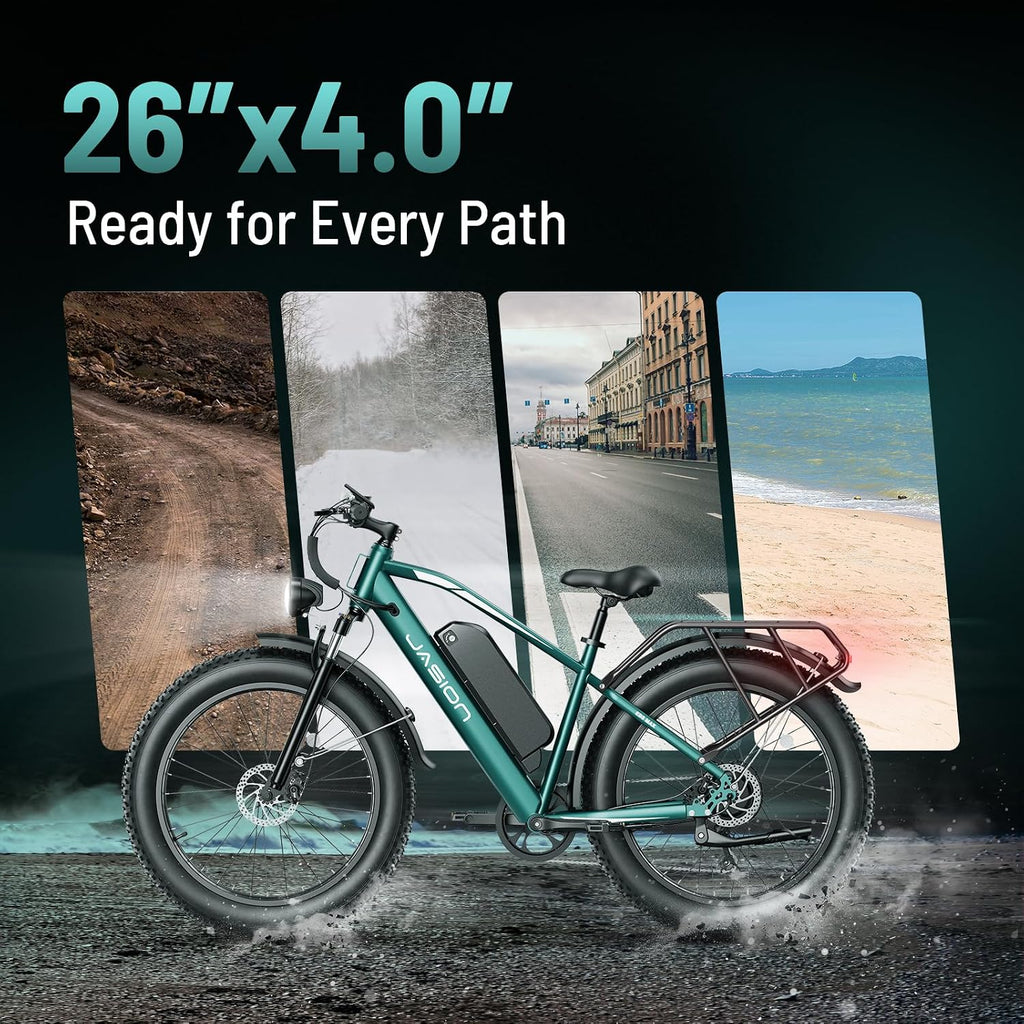 Jasion EB5 MAX Ebike for Adults with 1500W Peak Motor,720 Wh Removeable Battery, 26'' Fat Tire Electric Mountain Bike, 28+MPH Speed, Cruise Control, 7-Speed