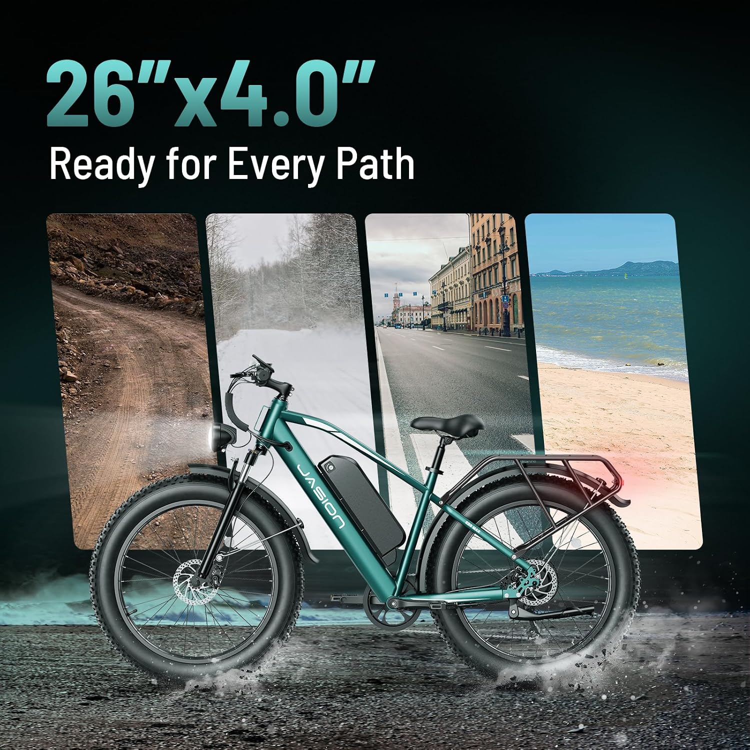 Jasion EB5 MAX Ebike for Adults with 1500W Peak Motor,720 Wh Removeable Battery, 26'' Fat Tire Electric Mountain Bike, 28+MPH Speed, Cruise Control, 7-Speed